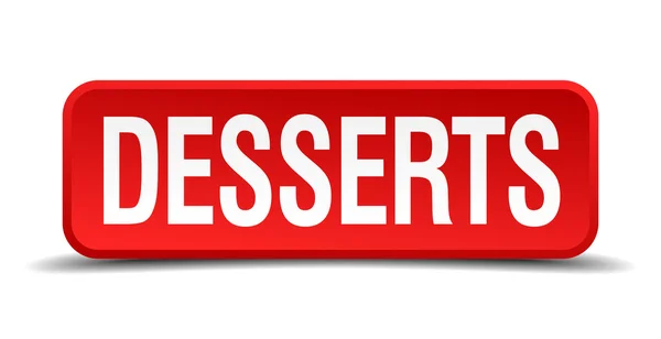 Desserts red 3d square button isolated on white background — Stock Vector