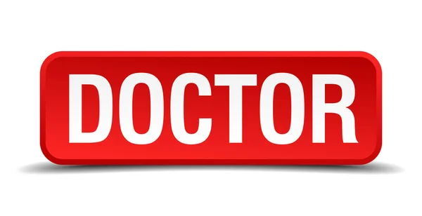 Doutor vermelho botão quadrado 3d isolado no fundo branco — Vetor de Stock