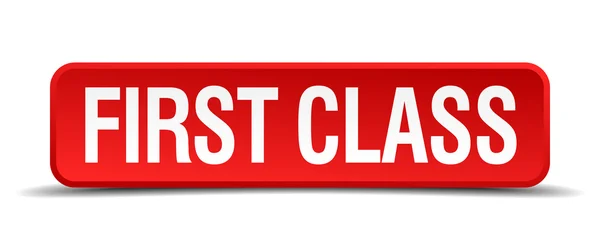 Eerste klas rode 3d vierkante knop geïsoleerd op witte achtergrond — Stockvector
