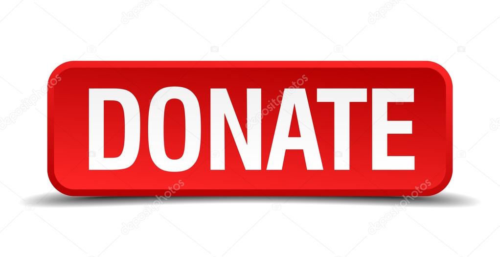 Donate red 3d square button isolated on white background