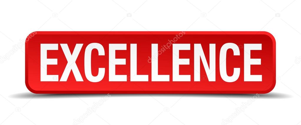 excellence red 3d square button isolated on white background