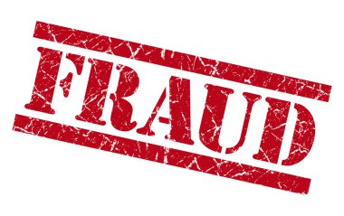 fraud red grungy stamp isolated on white background clipart