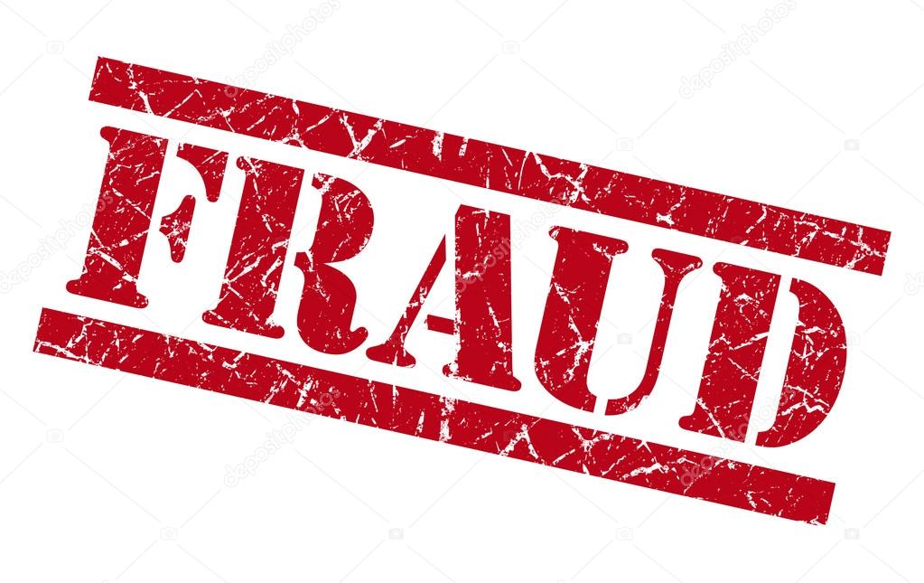 fraud red grungy stamp isolated on white background