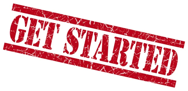 get started red grungy stamp on white background