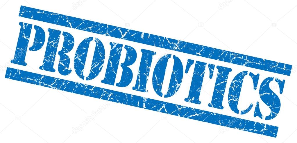 probiotics blue grunge stamp isolated on white