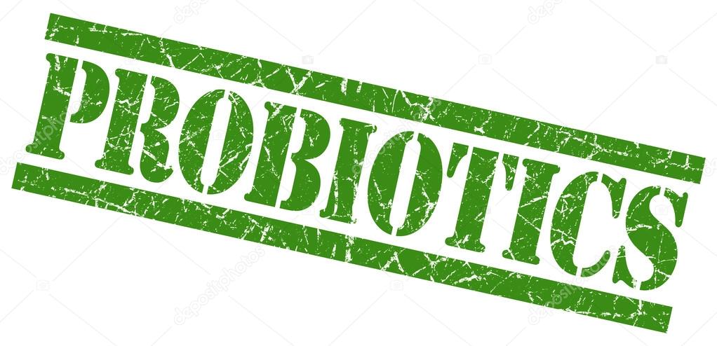 probiotics green grunge stamp isolated on white