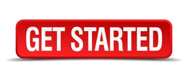 get started red 3d square button on white background clipart