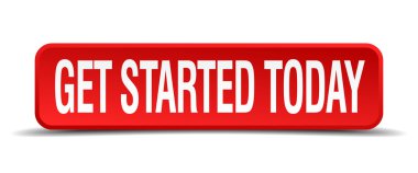 get started today red 3d square button on white background clipart