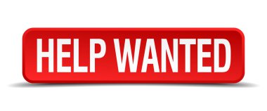 help wanted red 3d square button on white background clipart