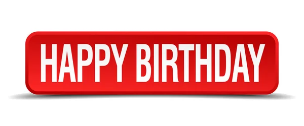 幸せな誕生日赤白い背景の上 3 d 正方形ボタン — ストックベクタ