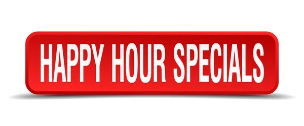 Happy hour specjalne czerwone 3d przycisk kwadrat na białym tle — Wektor stockowy