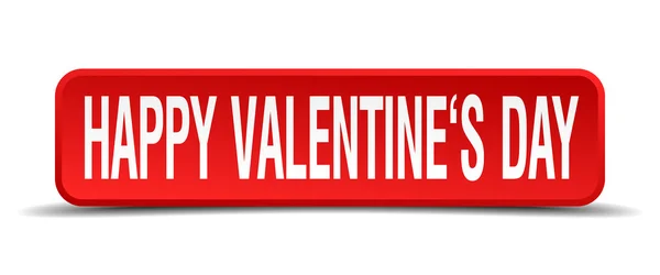 Šťastný valentines den červené 3d čtvercové tlačítko na bílém pozadí — Stockový vektor