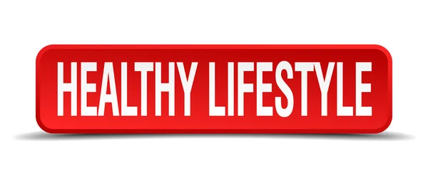 Healthy lifestyle red 3d square button on white background — Stock Vector