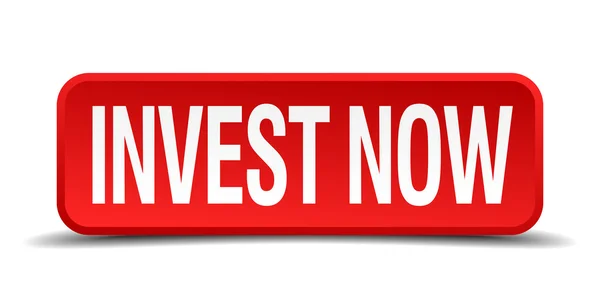 Investir agora botão quadrado 3d vermelho no fundo branco — Vetor de Stock