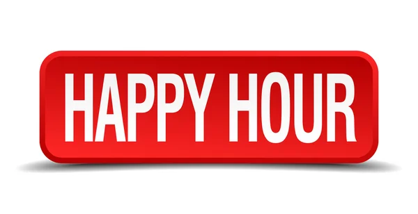 Happy Hour roter 3D quadratischer Knopf auf weißem Hintergrund — Stockvektor