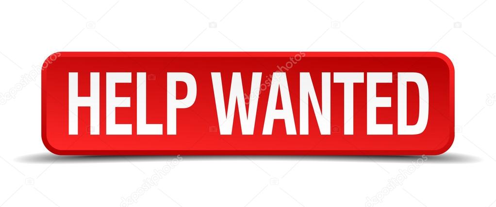 help wanted red 3d square button on white background