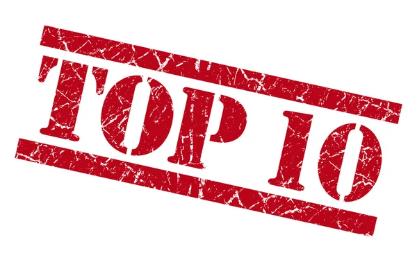 Top 10 Grunge cuadrado rojo con textura sello aislado — Foto de Stock