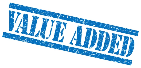 Αξία προστιθέμενη μπλε τετράγωνο grunge ελαστικοποιημένων απομονωμένες σφραγίδα — Φωτογραφία Αρχείου