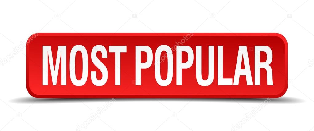most popular red 3d square button isolated on white