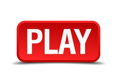 Play red 3d square button isolated on white clipart