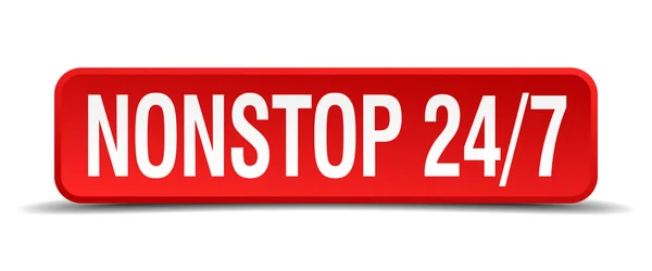 Non-stop 24 7 rode 3d vierkante knop geïsoleerd op wit — Stockvector