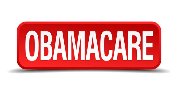 Kırmızı 3d kare düğme üzerinde beyaz izole Obamacare — Stok Vektör