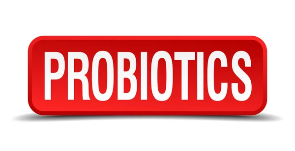 Probióticos botón cuadrado 3d rojo aislado en blanco — Vector de stock