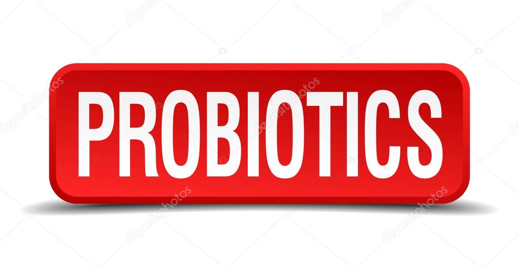 probiotics red 3d square button isolated on white