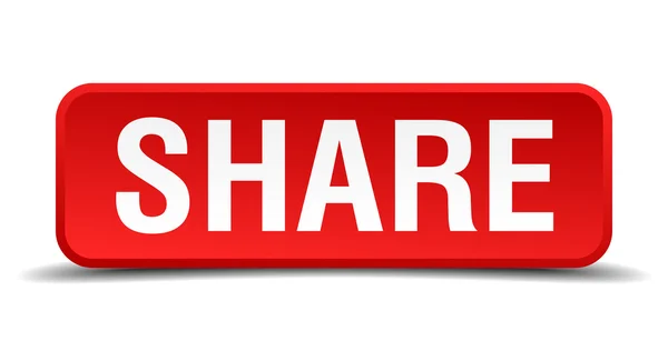 Compartilhar botão quadrado 3d vermelho isolado no branco — Vetor de Stock