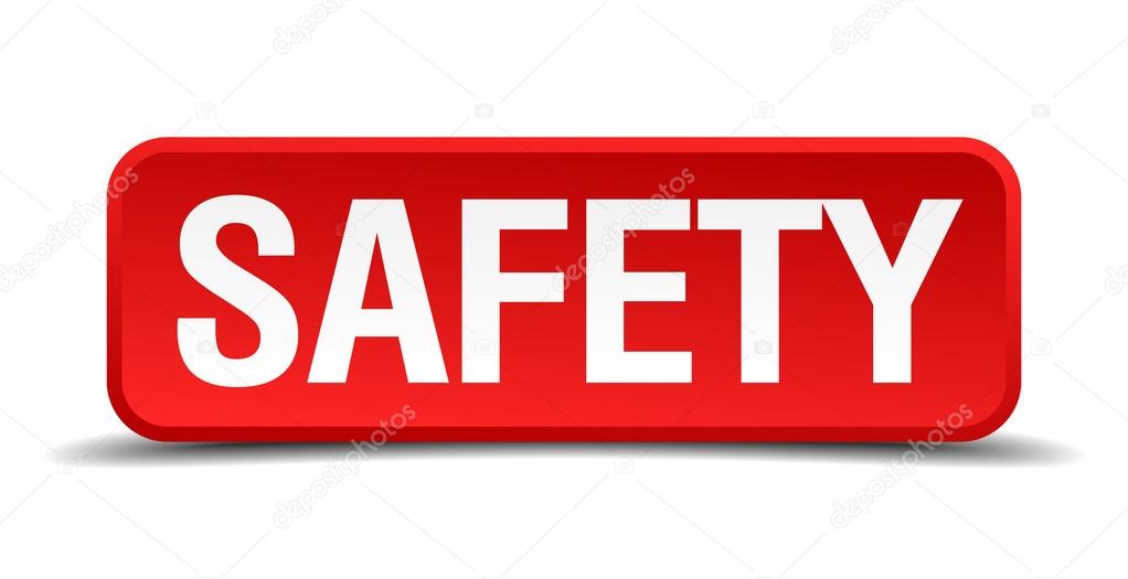 Safety red 3d square button isolated on white