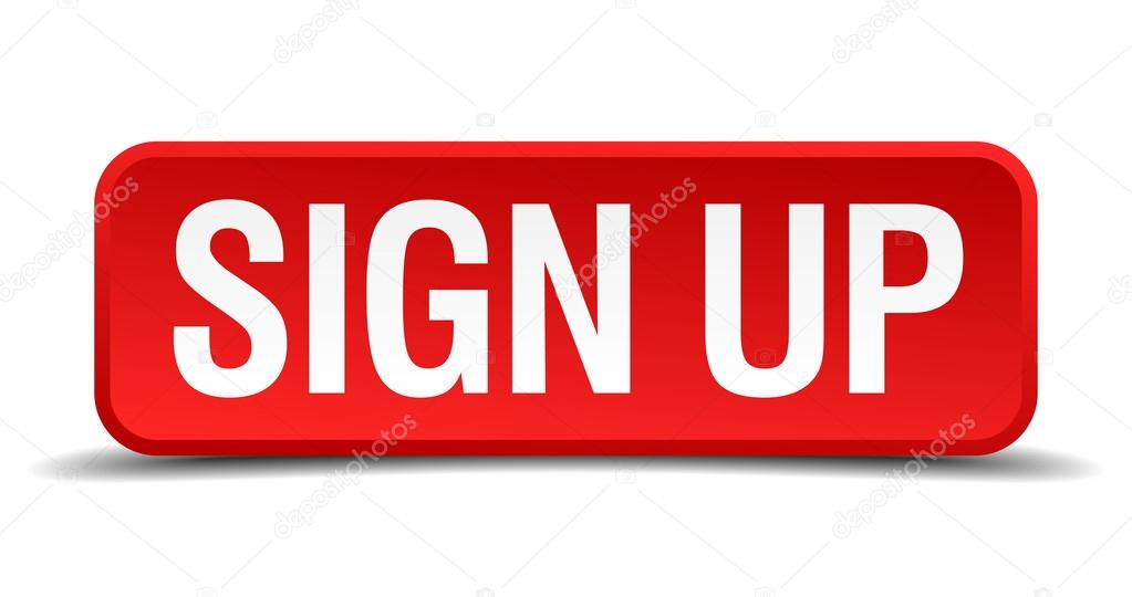 Sign up red 3d square button isolated on white