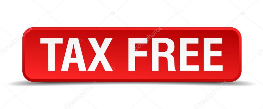 Tax free red 3d square button isolated on white