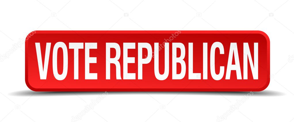 Vote republican red 3d square button isolated on white