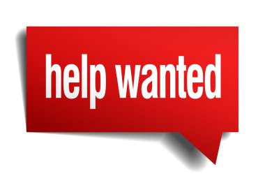 help wanted red 3d realistic paper speech bubble clipart