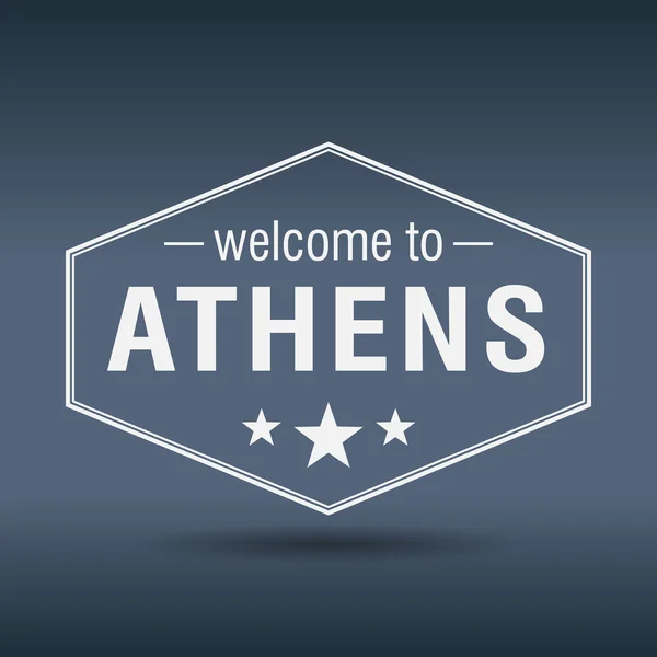 Welkom op Athens hexagonale witte vintage label — Stockvector