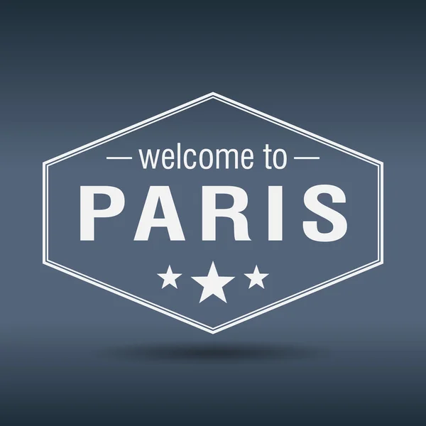 パリへようこそ六角形の白ヴィンテージラベル — ストックベクタ