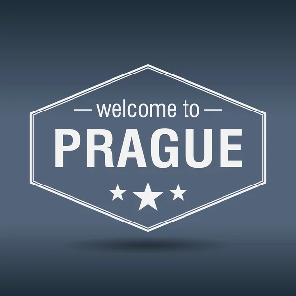 Welcome to Prague hexagonal white vintage label — Stock Vector