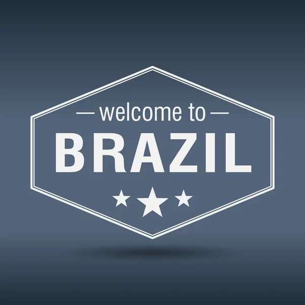 Bem-vindo ao rótulo vintage branco hexagonal do Brasil —  Vetores de Stock