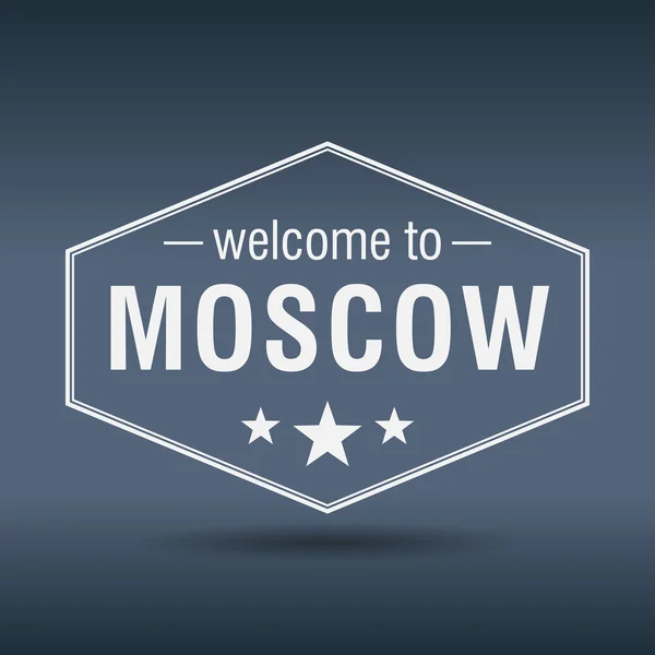 Willkommen in Moskau sechseckigen weißen Vintage-Etikett — Stockvektor