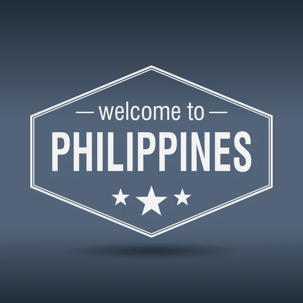 Bienvenue aux Philippines étiquette vintage blanche hexagonale — Image vectorielle