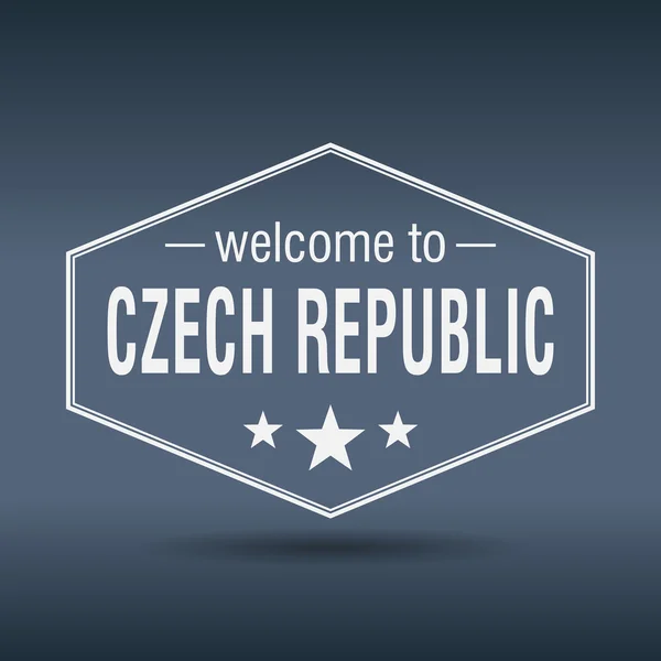 Bienvenido a la etiqueta vintage blanca hexagonal República Checa — Vector de stock