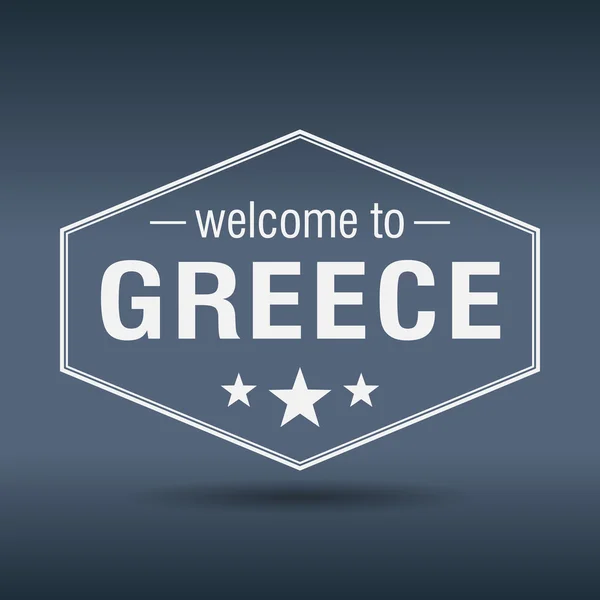 Bem-vindo ao rótulo vintage branco hexagonal da Grécia — Vetor de Stock