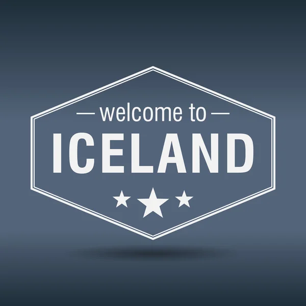 アイスランド六角形ホワイト ビンテージ ラベルへようこそ — ストックベクタ