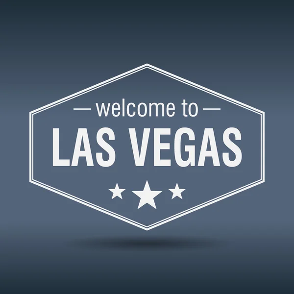 Üdvözöljük Las Vegas hatszögletű fehér évjárat címke — Stock Vector