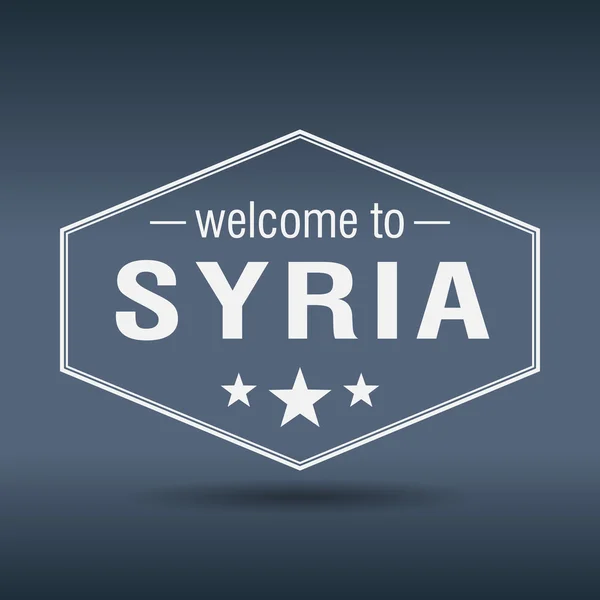Benvenuti in Siria etichetta esagonale bianca vintage — Vettoriale Stock