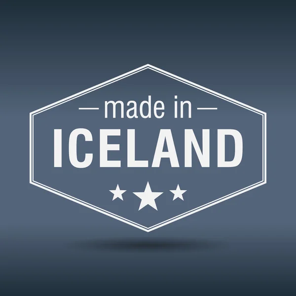 Hecho en Islandia etiqueta vintage blanca hexagonal — Vector de stock