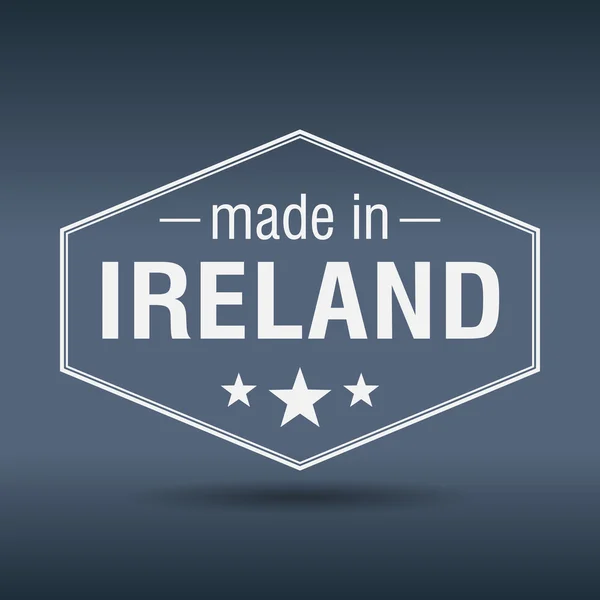 Gjorts i Irland sexkantiga vit vintage etikett — Stock vektor