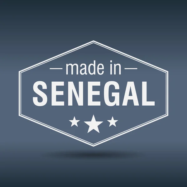 Hecho en Senegal etiqueta vintage blanca hexagonal — Vector de stock