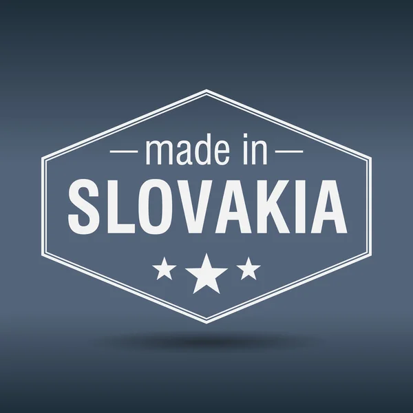 Hergestellt in der Slowakei sechseckige weiße Vintage-Etikett — Stockvektor
