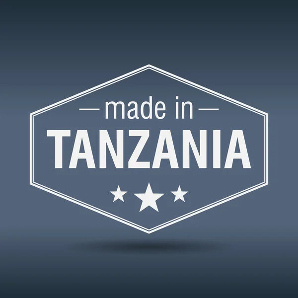 Made in Tanzania etichetta esagonale bianca vintage — Vettoriale Stock